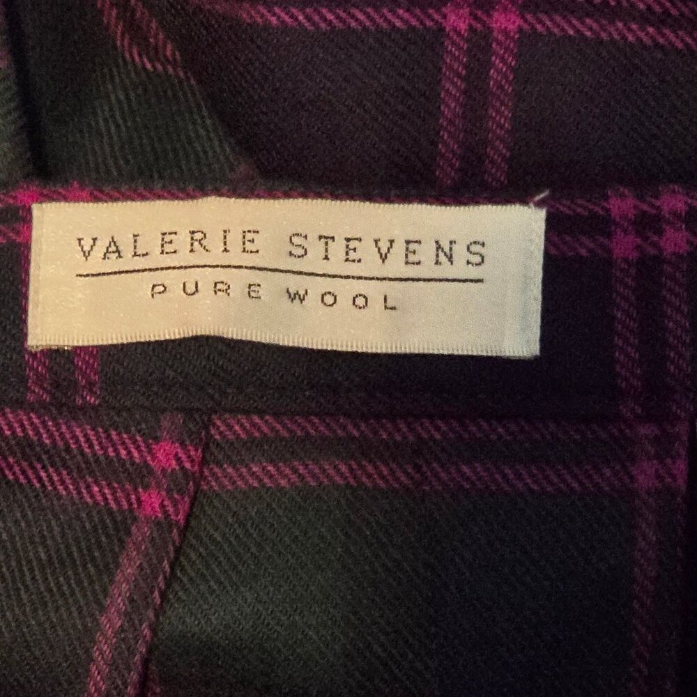 Vtg 90's Valerie Stevens Plaid PURE WOOL Pleated Button Green Purple Skirt - Picture 7 of 8